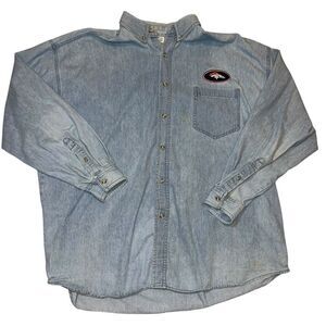 Vtg Denver Broncos Denim Button Shirt Size XXL Blue True Fan Chest Logo